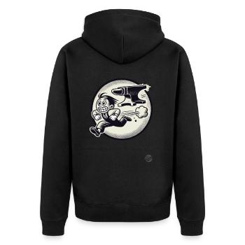 Dessin animé rétro : Fuir les problèmes et l’enclume - Veste à capuche bio Premium Unisexe - noir - Dos - Nico (187cm)