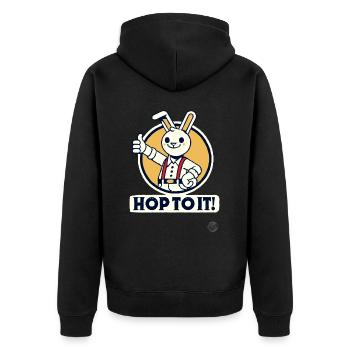 Daumen Hoch Hase - Los Geht’s! - Unisex Premium Bio Zip Hoodie - Schwarz - Hinten - Nico (187cm)