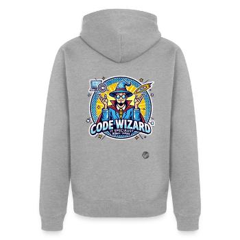 Code Wizard Restart Specialist Expert en informatique - Veste à capuche bio Premium Unisexe - gris chiné - Dos - Nico (187cm)