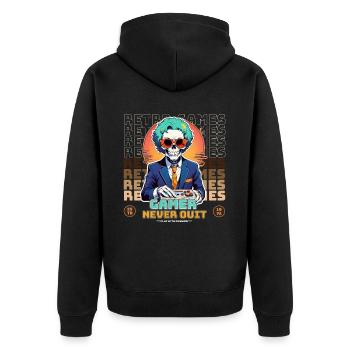 Retro Gamer n’abandonne jamais le design squelette - Veste à capuche bio Premium Unisexe - noir - Dos - Nico (187cm)