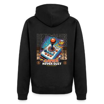 Les joueurs de jeux rétro n’arrêtent jamais de jouer avec passion - Veste à capuche bio Premium Unisexe - noir - Dos - Nico (187cm)