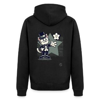 Happy Retro Cartoon Katze im Smoking mit Stern - Unisex Premium Bio Zip Hoodie - Schwarz - Hinten - Nico (187cm)
