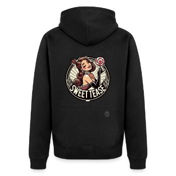 Femme burlesque de dessin animé rétro avec sucette - Veste à capuche bio Premium Unisexe - noir - Dos - Nico (187cm)