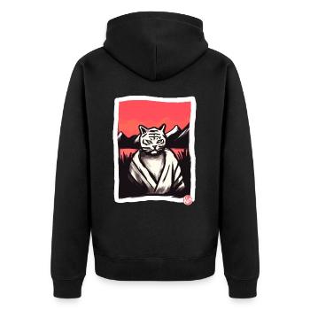 Asiatische Kampfkunstkatze Tiger - Unisex Premium Bio Zip Hoodie - Schwarz - Hinten - Nico (187cm)