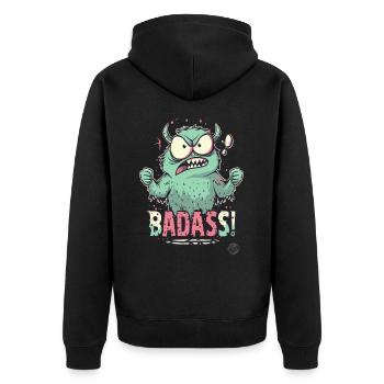 Cooles lustiges Monster - Unisex Premium Bio Zip Hoodie - Schwarz - Hinten - Nico (187cm)