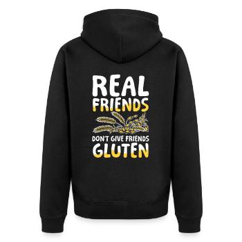 Real friends don’t give friends gluten - Unisex Premium Bio Zip Hoodie - Schwarz - Hinten - Nico (187cm)