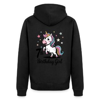 Licorne 7e anniversaire fille - Veste à capuche bio Premium Unisexe - noir - Dos - Nico (187cm)