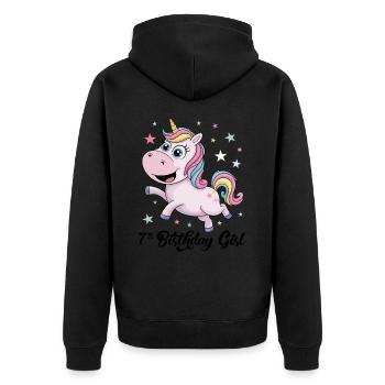 Licorne 7e anniversaire fille - Veste à capuche bio Premium Unisexe - noir - Dos - Nico (187cm)