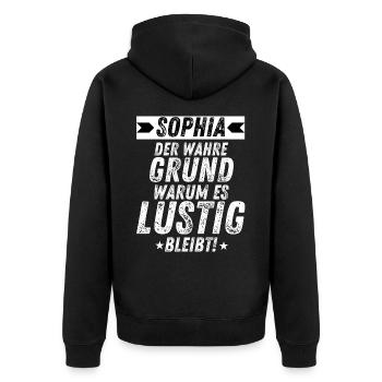 Sophia Lustig Humor Shirt für Frauen und Freunde - Unisex Premium Bio Zip Hoodie - Schwarz - Hinten - Nico (187cm)