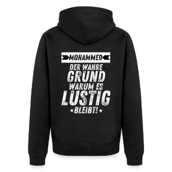 Mohammed Vorname Der Wahre Grund Lustig Party - Unisex Premium Bio Zip Hoodie - Schwarz - Hinten - Nico (187cm)
