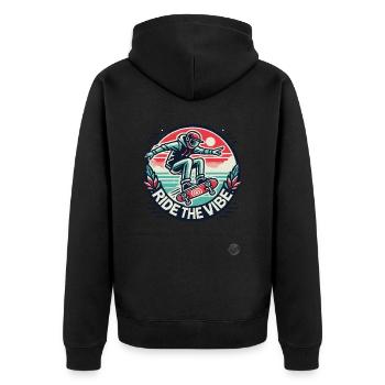 Cooler Vibe beim Skateboard fahrenden Skateboarder - Unisex Premium Bio Zip Hoodie - Schwarz - Hinten - Nico (187cm)