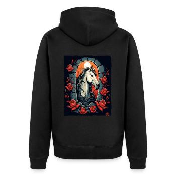 Rosen und Pferd - Unisex Premium Bio Zip Hoodie - Schwarz - Hinten - Nico (187cm)