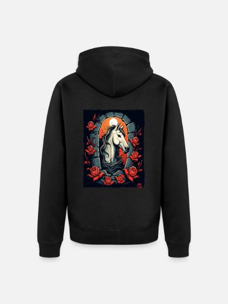Rosen und Pferd - Unisex Premium Bio Zip Hoodie - Schwarz