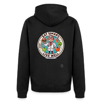 Eat Smart, Live Healthy: Brain Burger - Unisex Premium Organic Zip Hoodie - black - Back - Nico (187cm)