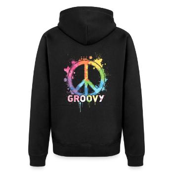 Groovy Hippie 70s 1970s 60s Party - Unisex Premium Organic Zip Hoodie - black - Back - Nico (187cm)