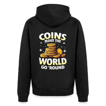 Coins Make The World Go Round für einen - Unisex Premium Bio Zip Hoodie - Schwarz - Hinten - Nico (187cm)