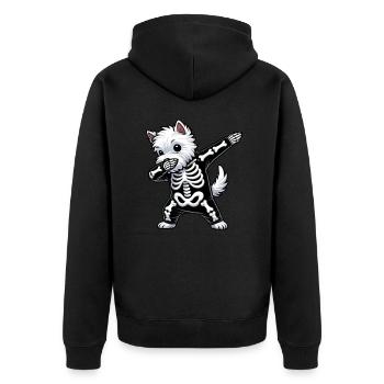 Westie Halloween Skelett Niedlicher West Highland - Unisex Premium Bio Zip Hoodie - Schwarz - Hinten - Nico (187cm)
