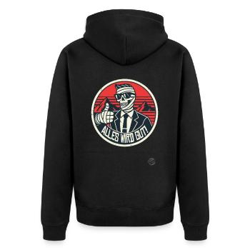 Thumbs Up Skeleton Mummy: Everything Will Be Fine - Unisex Premium Organic Zip Hoodie - black - Back - Nico (187cm)