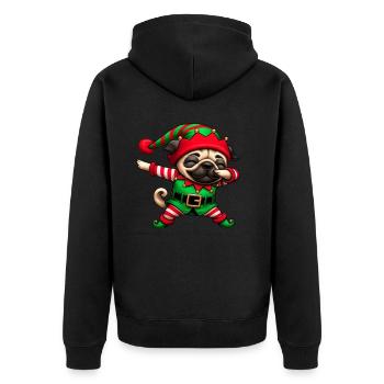 Weihnachten Mops Elf Lustiger Mopsliebhaber - Unisex Premium Bio Zip Hoodie - Schwarz - Hinten - Nico (187cm)