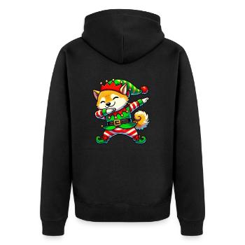 Weihnachten Shiba Inu Elf Lustiger Shiba Inu - Unisex Premium Bio Zip Hoodie - Schwarz - Hinten - Nico (187cm)