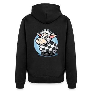 Plaid pattern with cute cartoon sheep - Unisex Premium Organic Zip Hoodie - black - Back - Nico (187cm)