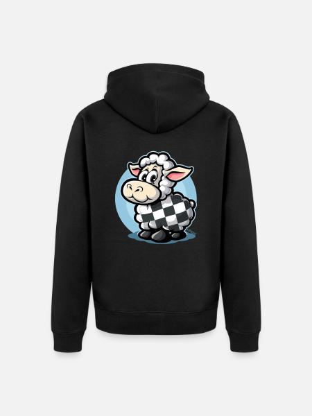 Karomuster mit süßem Cartoon-Schaf - Unisex Premium Bio Zip Hoodie - Schwarz