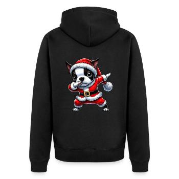 Christmas Boston Terrier Santa Claus - Unisex Premium Organic Zip Hoodie - black - Back - Nico (187cm)