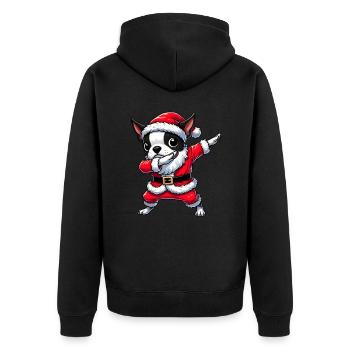 Christmas Boston Terrier Santa Claus - Unisex Premium Organic Zip Hoodie - black - Back - Nico (187cm)