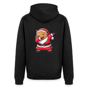 Weihnachten Capybara Santa Funny Wasserschwein - Unisex Premium Bio Zip Hoodie - Schwarz - Hinten - Nico (187cm)