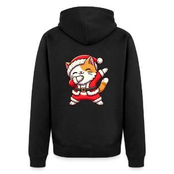 Weihnachten Katze Weihnachtsmann Lustige Katze - Unisex Premium Bio Zip Hoodie - Schwarz - Hinten - Nico (187cm)