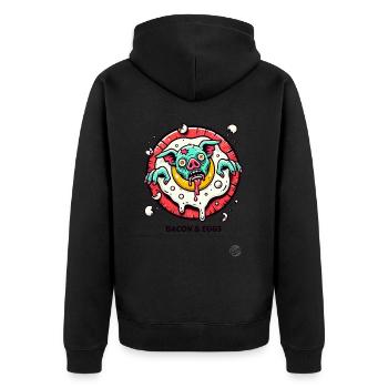 Spiegelei und Speck-Schwein zum Frühstück - Unisex Premium Bio Zip Hoodie - Schwarz - Hinten - Nico (187cm)