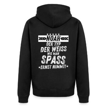 Noah Männer Spaß Ernst Humor Herren lustig - Unisex Premium Bio Zip Hoodie - Schwarz - Hinten - Nico (187cm)