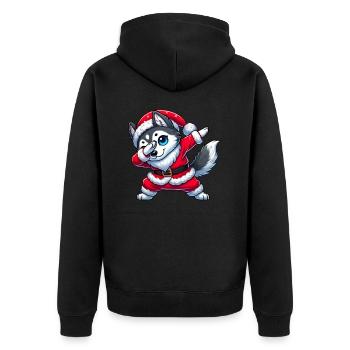 Weihnachten Husky Santa Funny Husky Liebhaber - Unisex Premium Bio Zip Hoodie - Schwarz - Hinten - Nico (187cm)