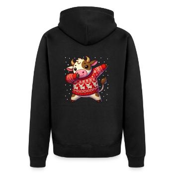 Weihnachten Kuh Landwirt Lustige Kuh Hässliche - Unisex Premium Bio Zip Hoodie - Schwarz - Hinten - Nico (187cm)