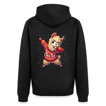 Weihnachten Llama Alpaka Hässlich Weihnachten - Unisex Premium Bio Zip Hoodie - Schwarz - Hinten - Nico (187cm)