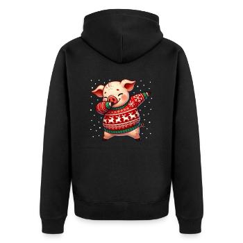 Weihnachten Schweine Bauer Ferkel Hässlich - Unisex Premium Bio Zip Hoodie - Schwarz - Hinten - Nico (187cm)