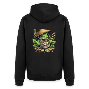Frosch, Ramen, Japanische Nudeln, Lustiges Kawaii - Unisex Premium Bio Zip Hoodie - Schwarz - Hinten - Nico (187cm)