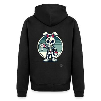 Creepy skeleton bunny with thumbs down - Unisex Premium Organic Zip Hoodie - black - Back - Nico (187cm)