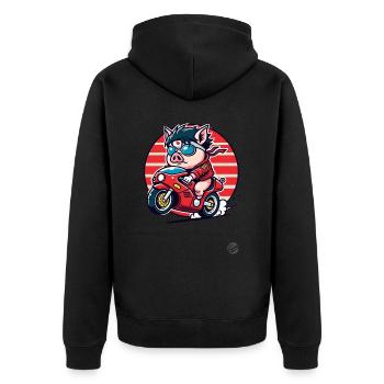Zombie Brain Pig Motorcycle Revolution - Unisex Premium Organic Zip Hoodie - black - Back - Nico (187cm)