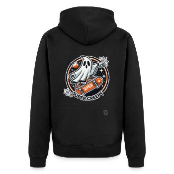 Gruseliger Geister-Skateboarder auf Skateboard - Unisex Premium Bio Zip Hoodie - Schwarz - Hinten - Nico (187cm)