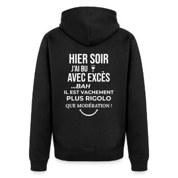 cadeau homme femme humour drole alcool soiree fete - Veste à capuche bio Premium Unisexe - noir - Dos - Nico (187cm)