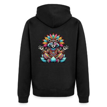 Hippie Waschbär 70er Jahre 1970er 60er Jahre Party - Unisex Premium Bio Zip Hoodie - Schwarz - Hinten - Nico (187cm)