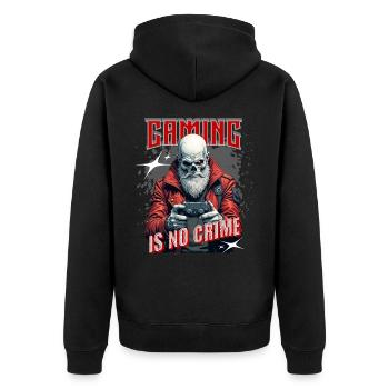 Gaming Ist Kein Verbrechen – Gamer Statement für - Unisex Premium Bio Zip Hoodie - Schwarz - Hinten - Nico (187cm)
