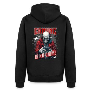 Gaming Ist Kein Verbrechen – Gamer Statement für - Unisex Premium Bio Zip Hoodie - Schwarz - Hinten - Nico (187cm)