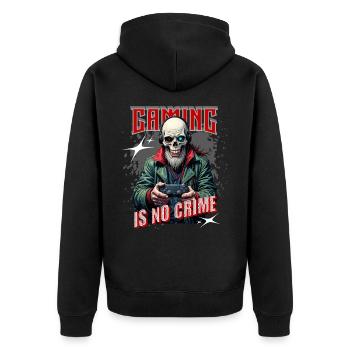 Gaming Ist Kein Verbrechen – Gamer Statement für - Unisex Premium Bio Zip Hoodie - Schwarz - Hinten - Nico (187cm)