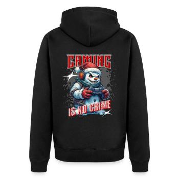 Gaming Ist Kein Verbrechen – Gamer Statement für - Unisex Premium Bio Zip Hoodie - Schwarz - Hinten - Nico (187cm)