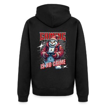 Gaming Ist Kein Verbrechen – Gamer Statement für - Unisex Premium Bio Zip Hoodie - Schwarz - Hinten - Nico (187cm)