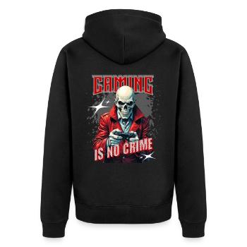 Gaming Ist Kein Verbrechen – Gamer Statement für - Unisex Premium Bio Zip Hoodie - Schwarz - Hinten - Nico (187cm)