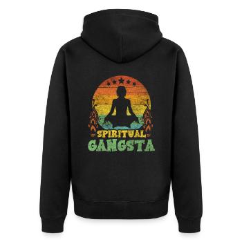 Spiritueller Gangsta - Unisex Premium Bio Zip Hoodie - Schwarz - Hinten - Nico (187cm)