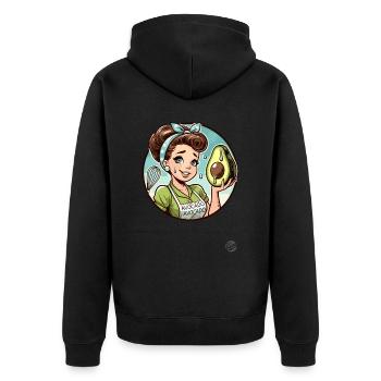 1950s Retro Housewife with Large Avocado - Unisex Premium Organic Zip Hoodie - black - Back - Nico (187cm)